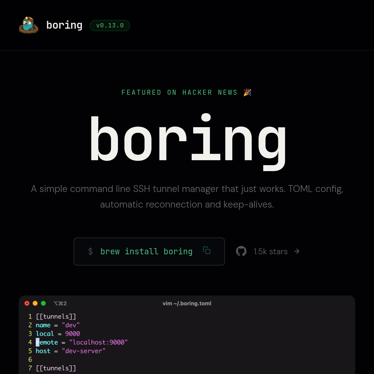 boring | 命令行 SSH 隧道管理器
