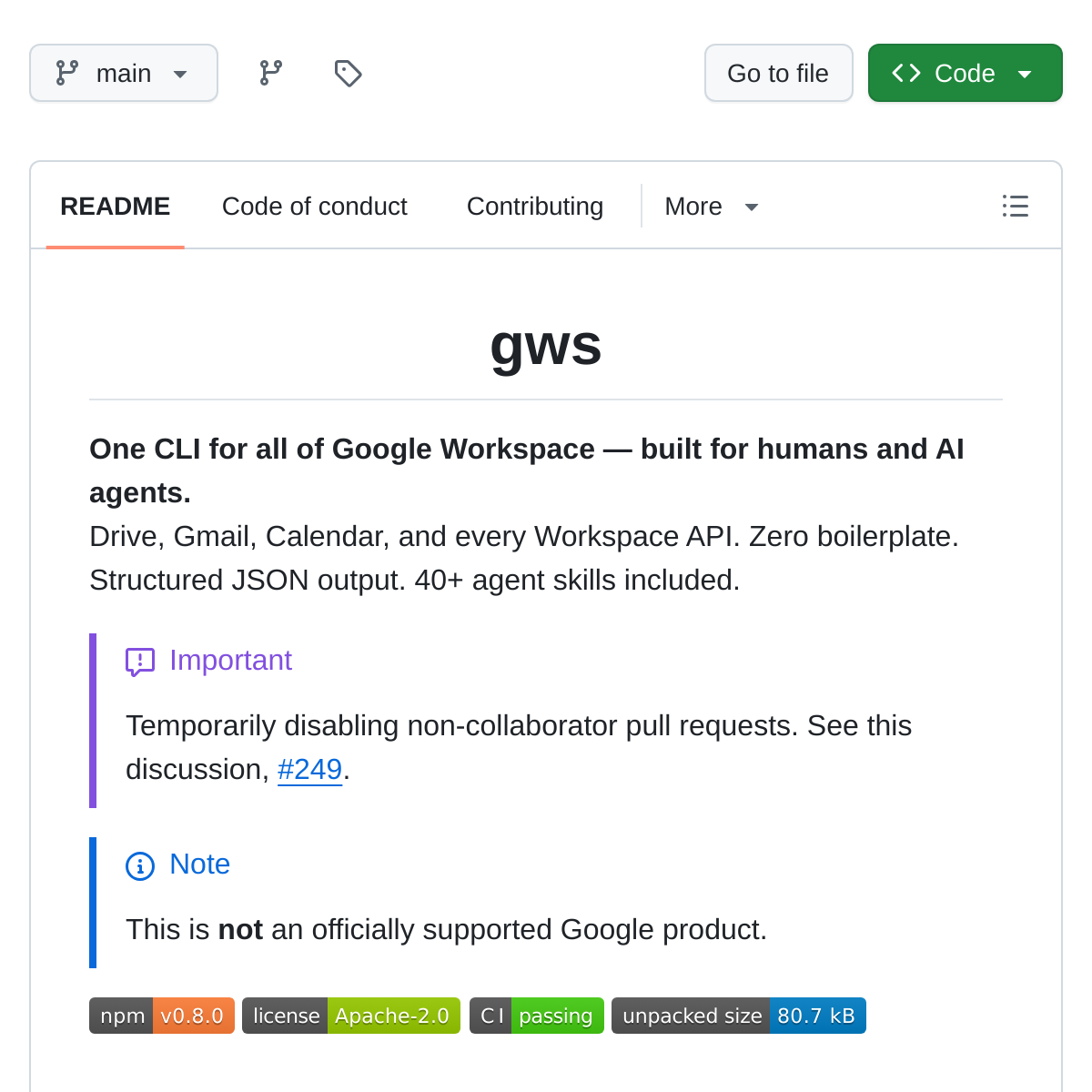 gws | Google Workspace 统一命令行工具