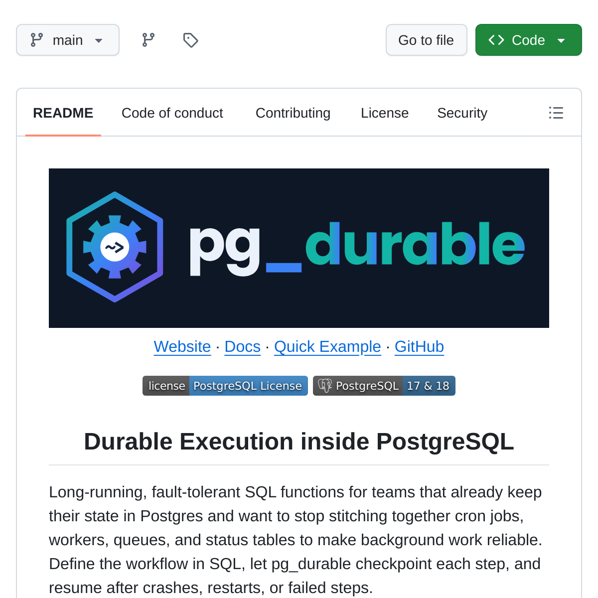 pg_durable | 数据库内的持久化工作流