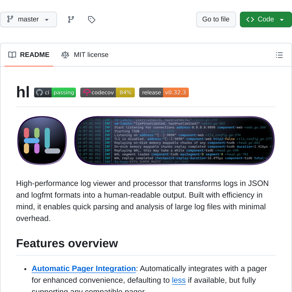hl | 高性能日志解析器