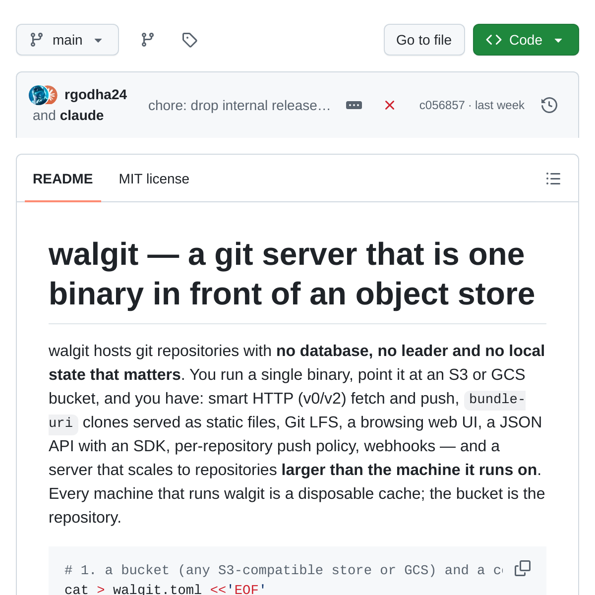 walgit | 对象存储上的 Git 服务器