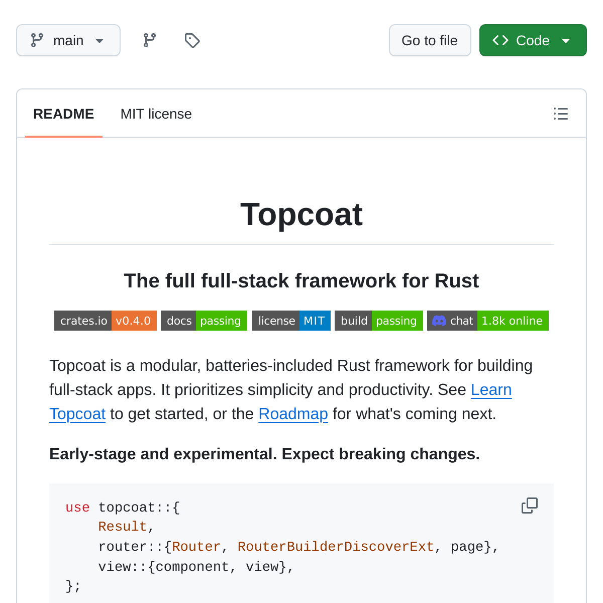 Topcoat | Rust 全栈开发框架