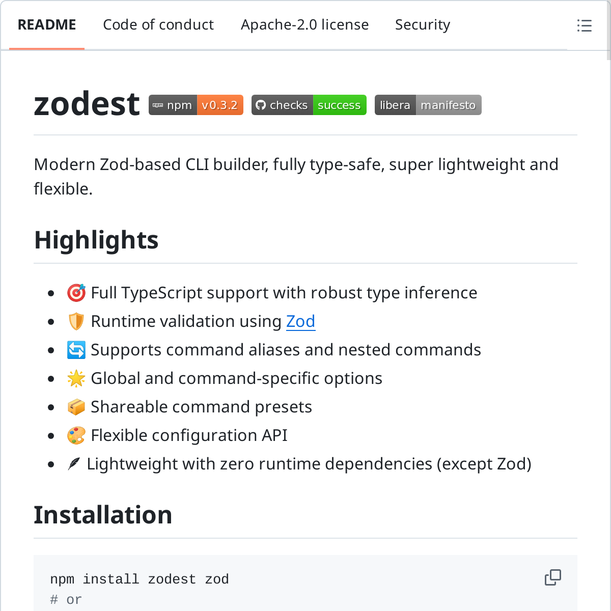 Zodest | 基于 Zod 的 CLI 构建工具