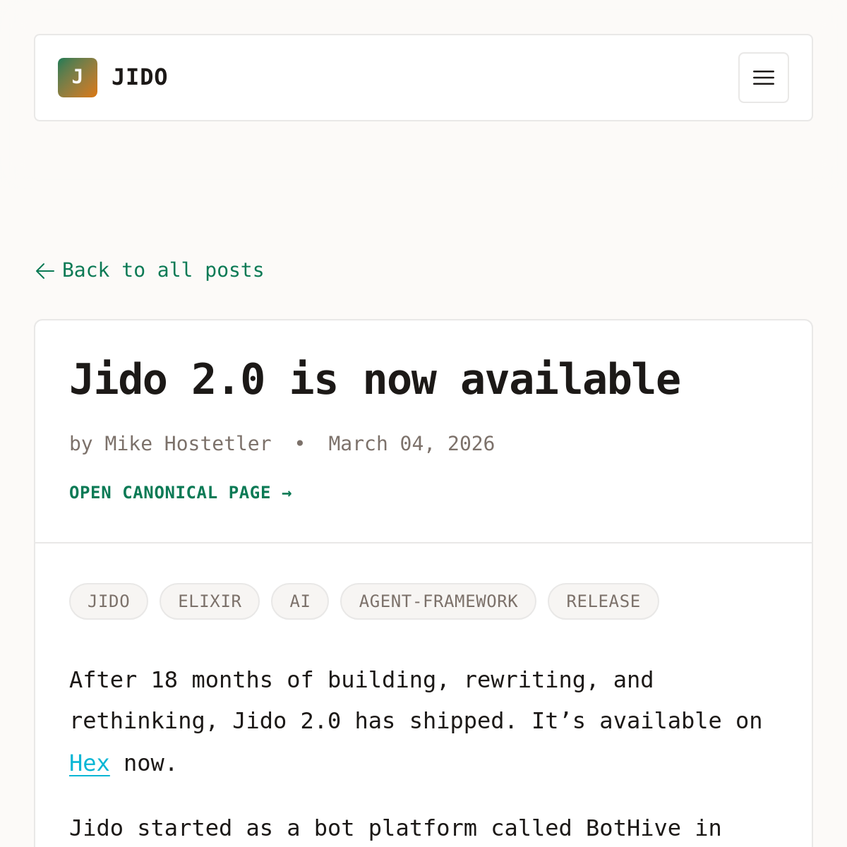 Jido 2.0 | Elixir 的 Agent 框架