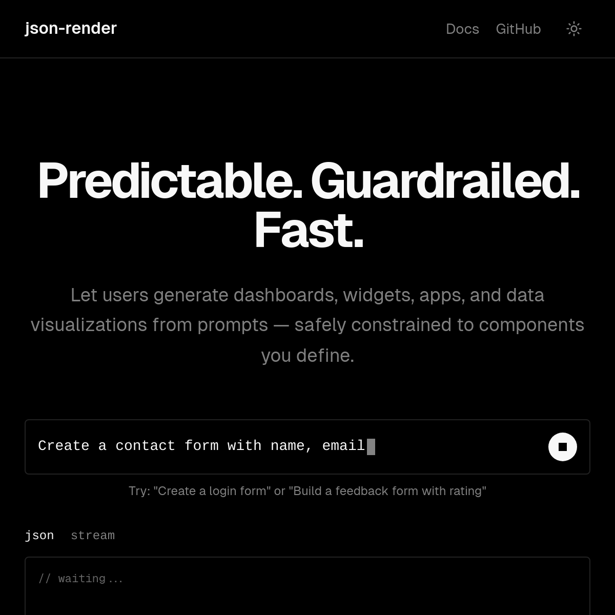 json-render | 基于 JSON 的 AI 生成 UI