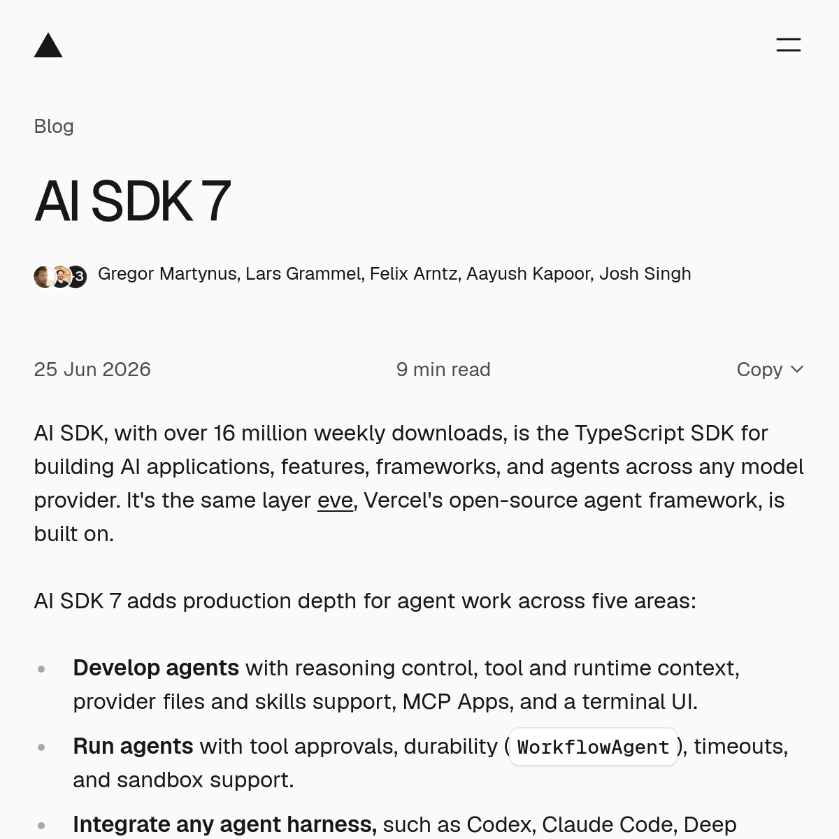 AI SDK 7 | 全周期 AI 代理框架
